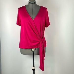 A NEW DAY™️ Women's Size L Hot Pink Short Sleeve Wrap/Front Tie Shirt